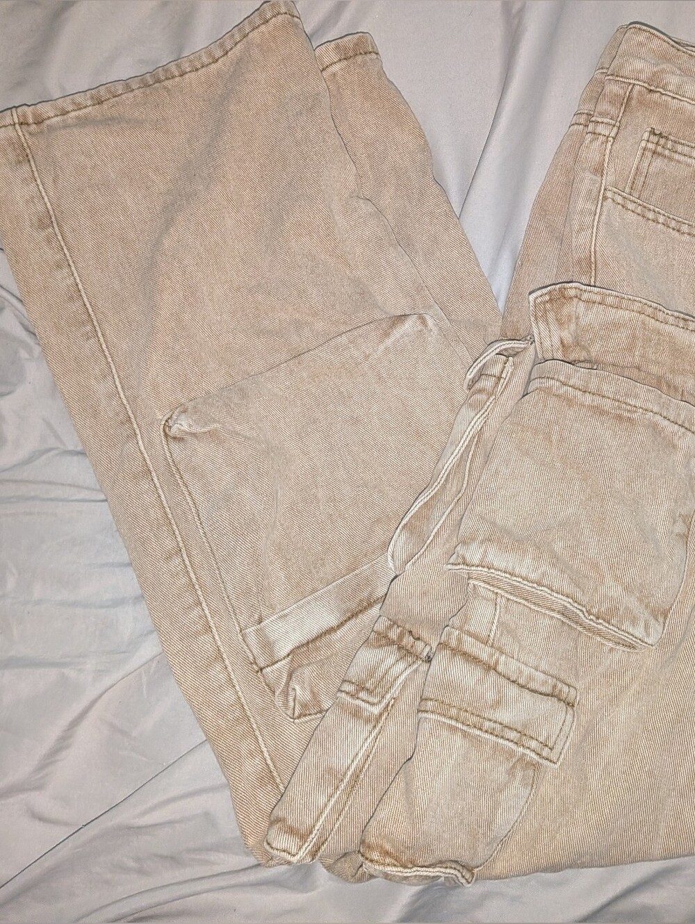 Beige Wide Leg Cargo Pants